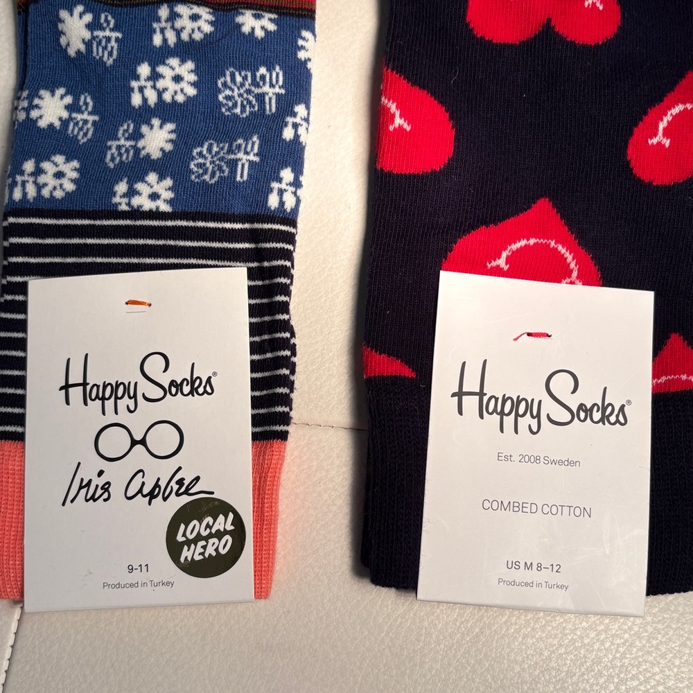NWT Happy Socks 2 Pairs His and Hers Heart and Local Hero Style Icon Iris Apfel